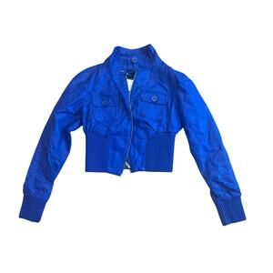 NWT Bebe Vintage Y2K Electric Blue Cropped Moto Bomber Jacket M RARE